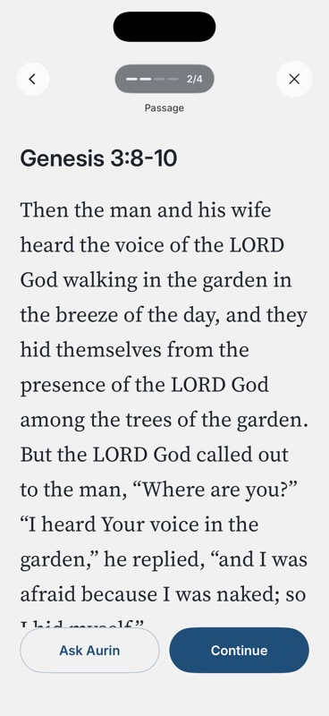 A Bible passage in Aurin with an Ask Aurin action