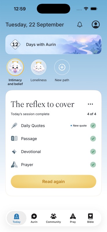 Aurin Today screen showing a completed daily path