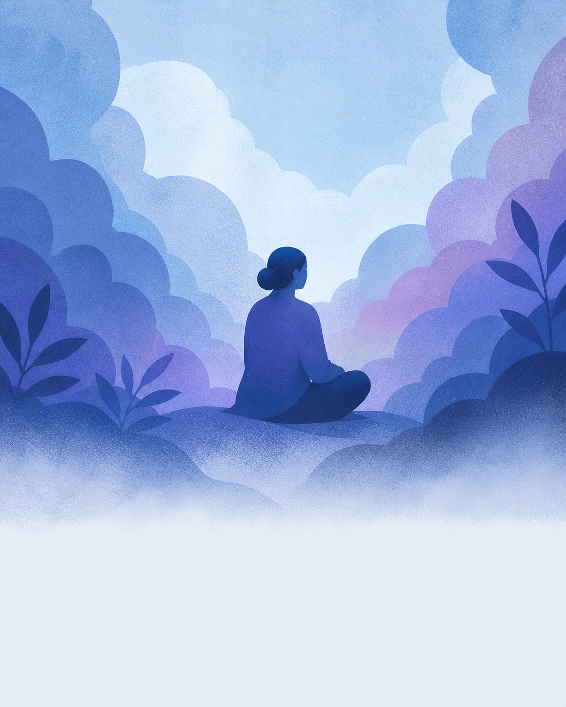 A quiet blue illustration about finding peace